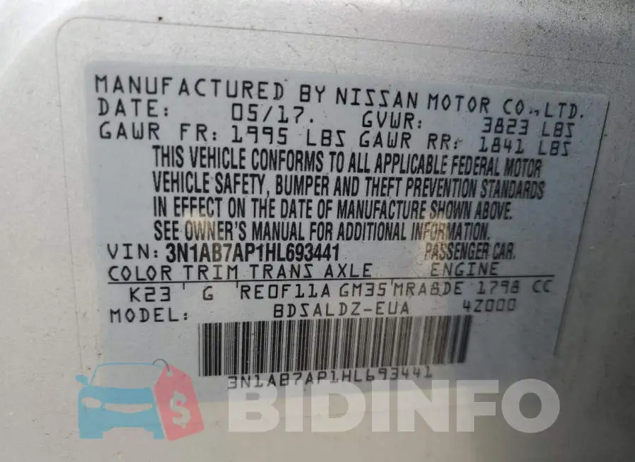3N1AB7AP1HL693441 Photo# 12