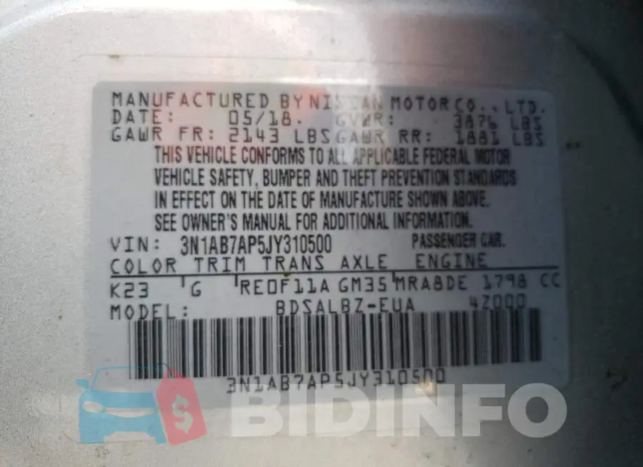 3N1AB7AP5JY310500 Photo# 12