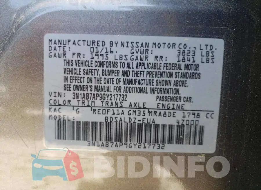 3N1AB7AP9GY217732 Photo# 10
