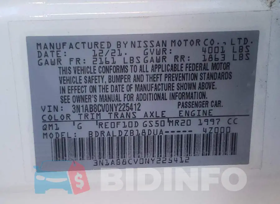 3N1AB8CV0NY225412 Photo# 12
