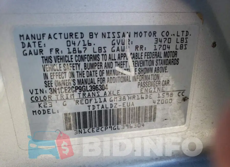 3N1CE2CP9GL396304 Photo# 12