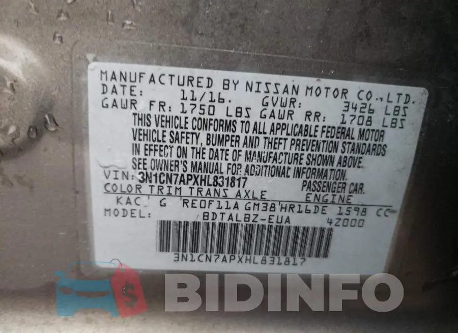 3N1CN7APXHL831817 Photo# 13