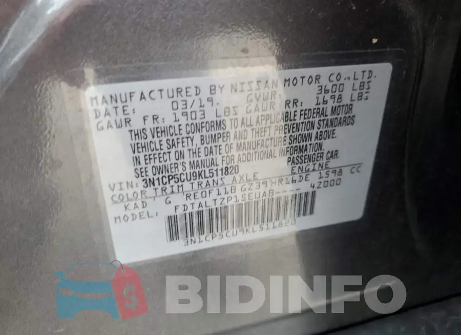 3N1CP5CU9KL511820 Photo# 10