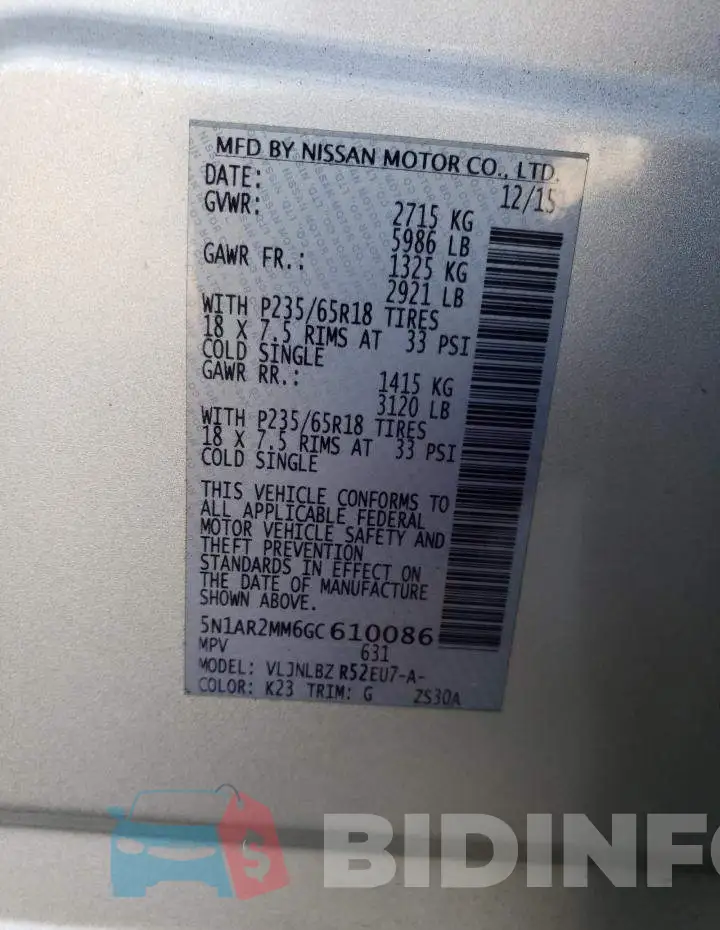 5N1AR2MM6GC610086 Photo# 12