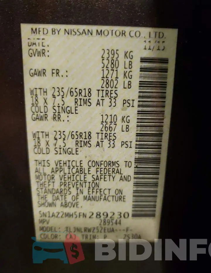 5N1AZ2MH5FN289230 Photo# 12