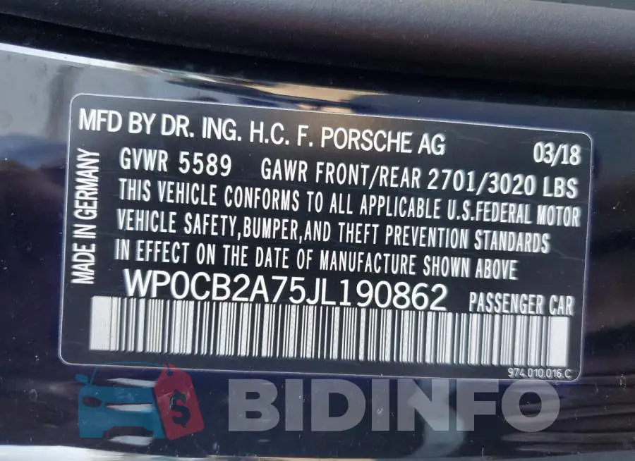 WP0CB2A75JL190862 Photo# 13