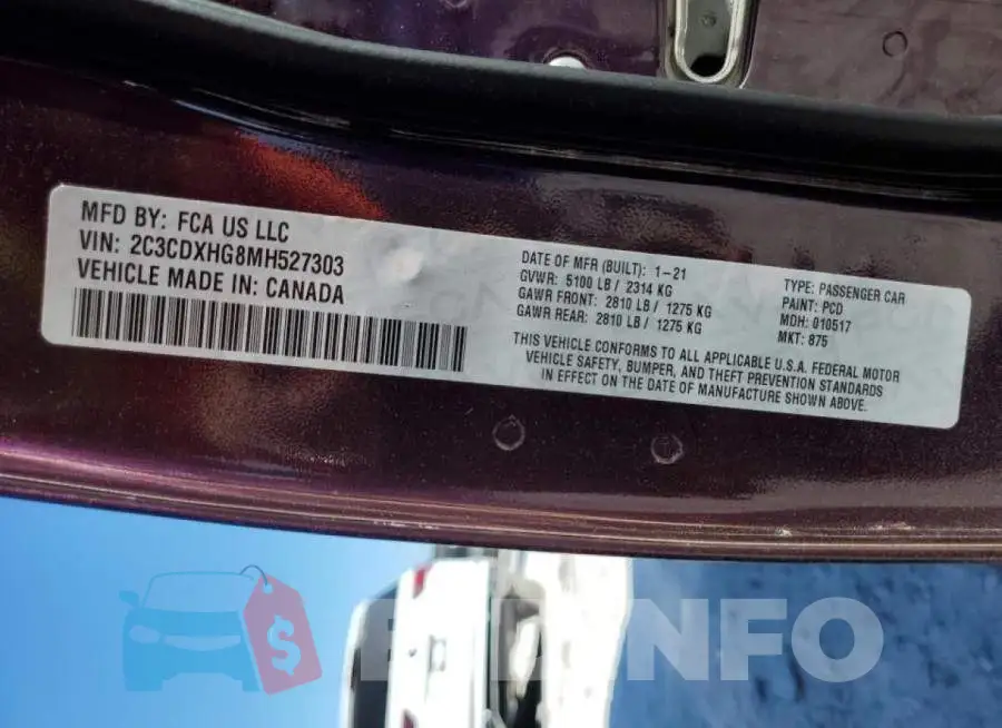 2C3CDXHG8MH527303 Photo# 12