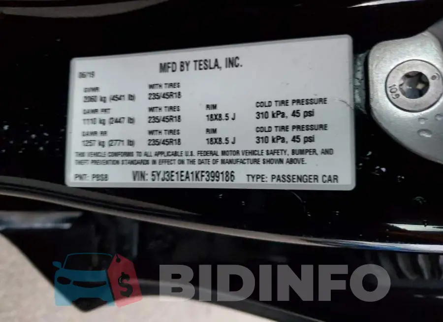 5YJ3E1EA1KF399186 Photo# 12