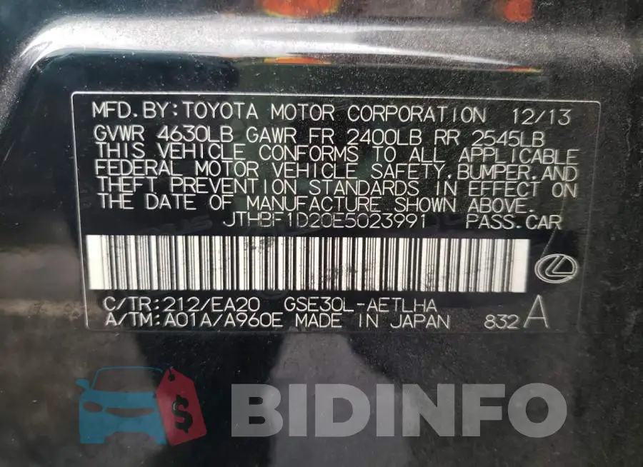 JTHBF1D20E5023991 Photo# 12