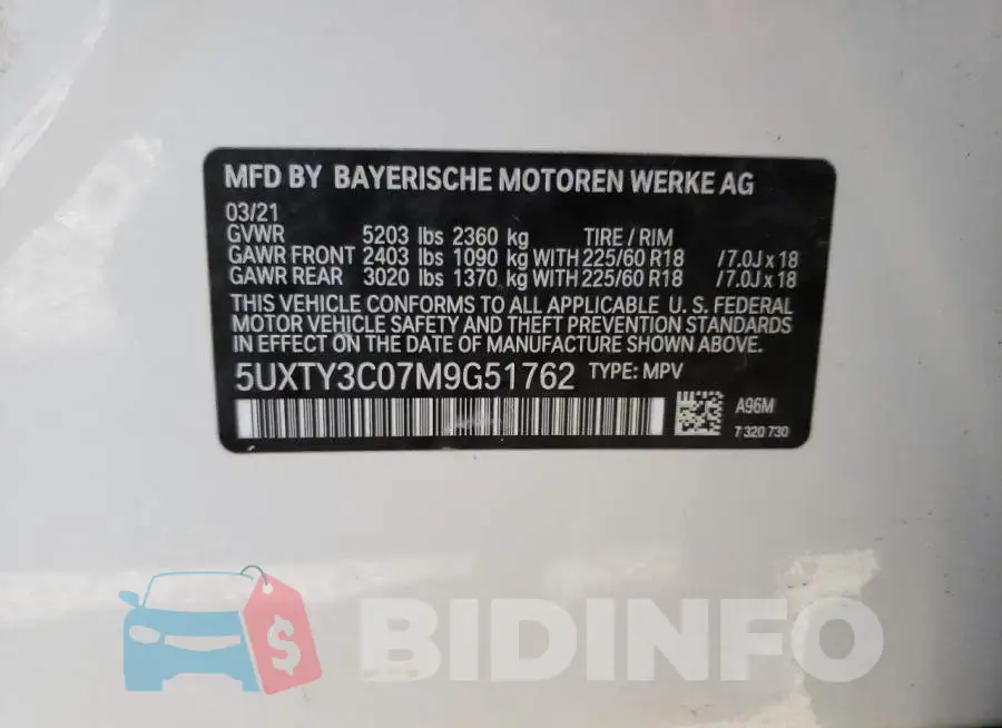 5UXTY3C07M9G51762 Photo# 13