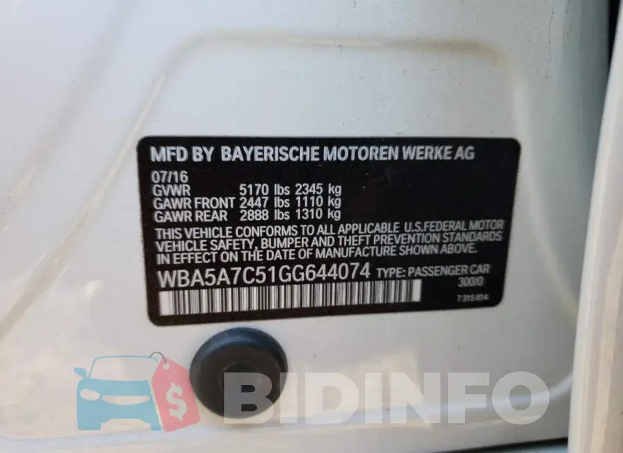 WBA5A7C51GG644074 Photo# 12