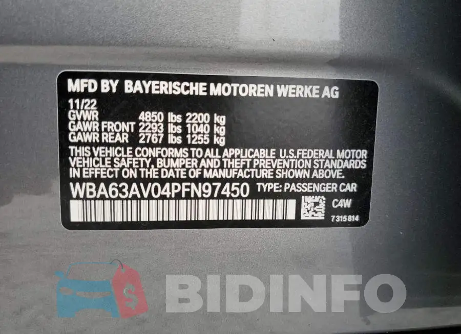 WBA63AV04PFN97450 Photo# 12