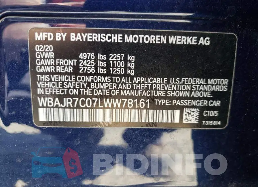 WBAJR7C07LWW78161 Photo# 13