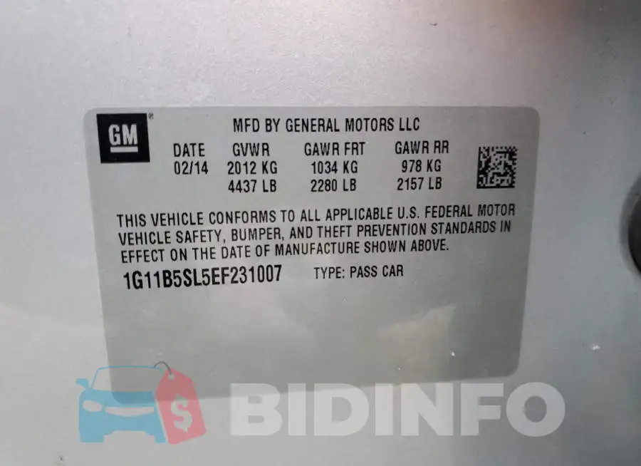 1G11B5SL5EF231007 Photo# 12