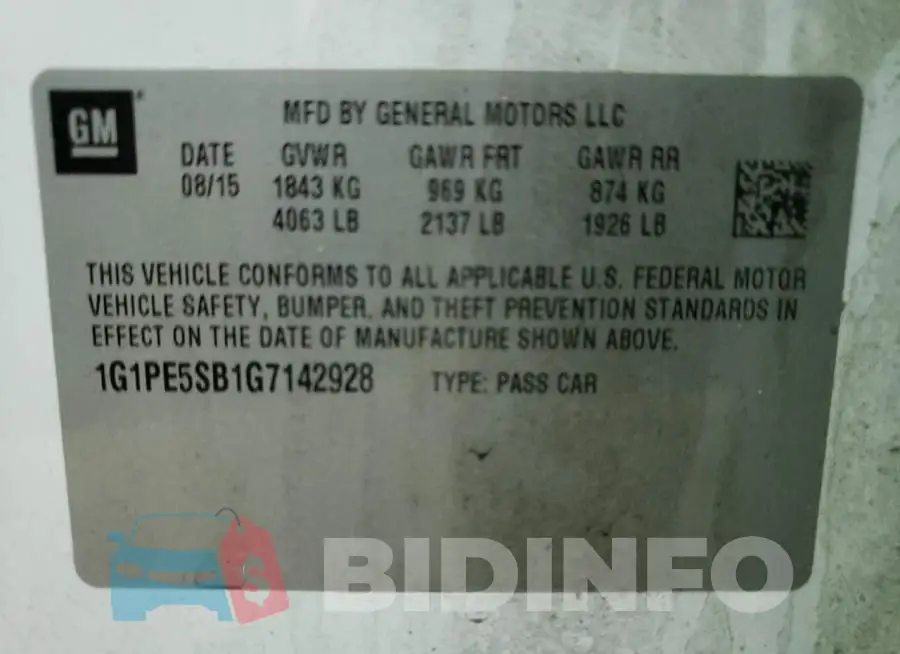 1G1PE5SB1G7142928 Photo# 13