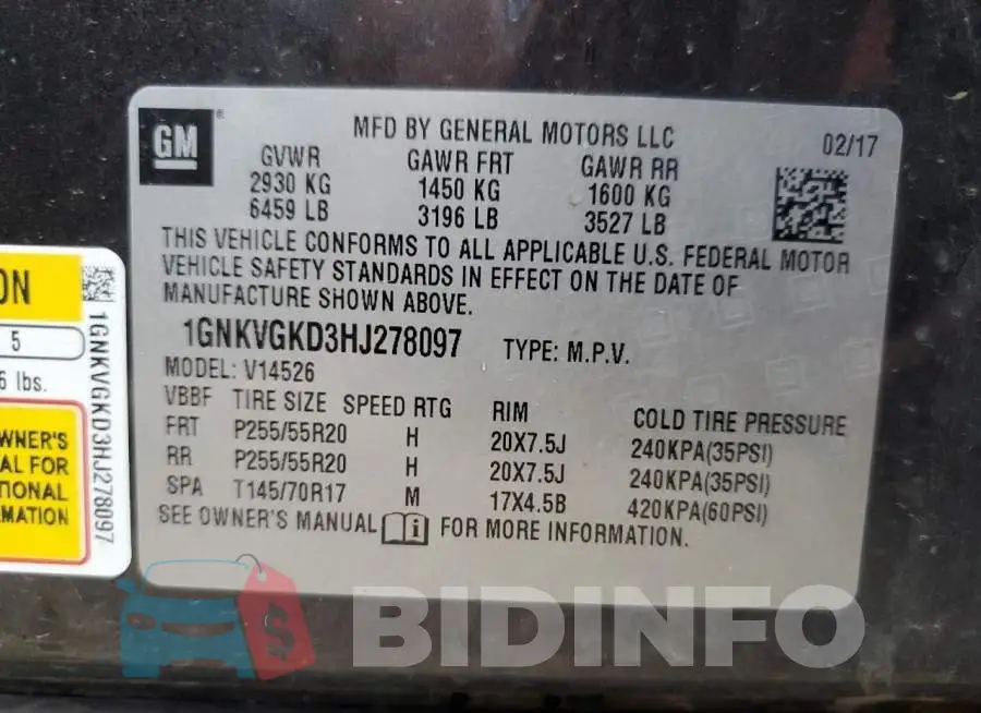 1GNKVGKD3HJ278097 Photo# 10