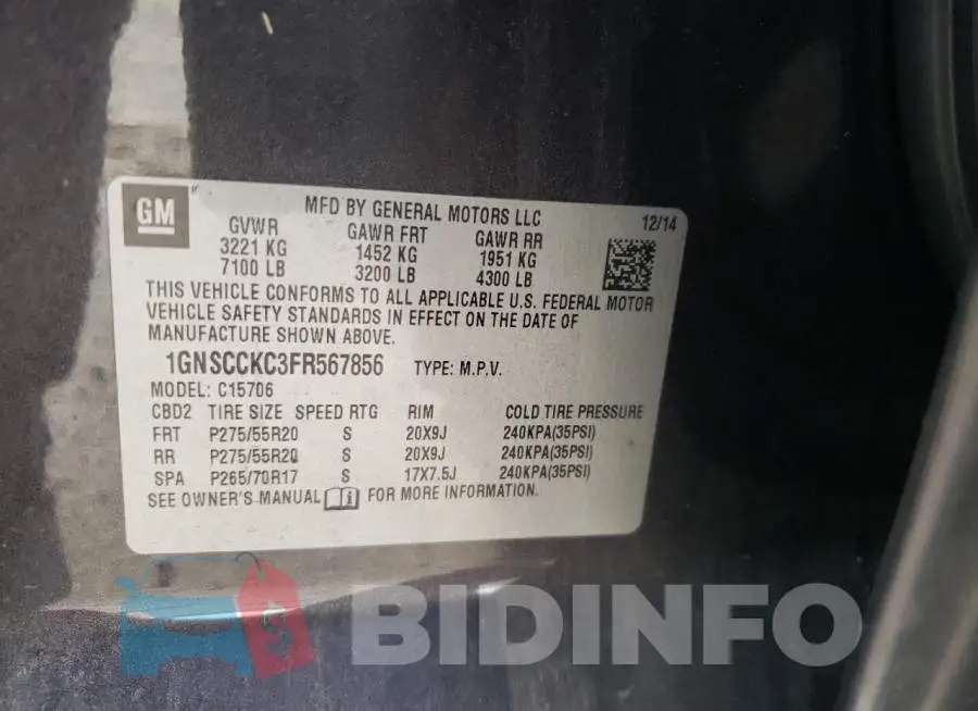 1GNSCCKC3FR567856 Photo# 14