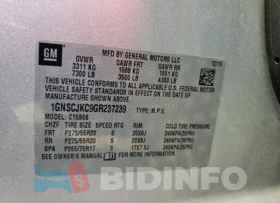 1GNSCJKC9GR237239 Photo# 12