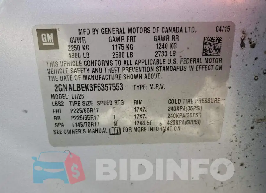 2GNALBEK3F6357553 Photo# 10