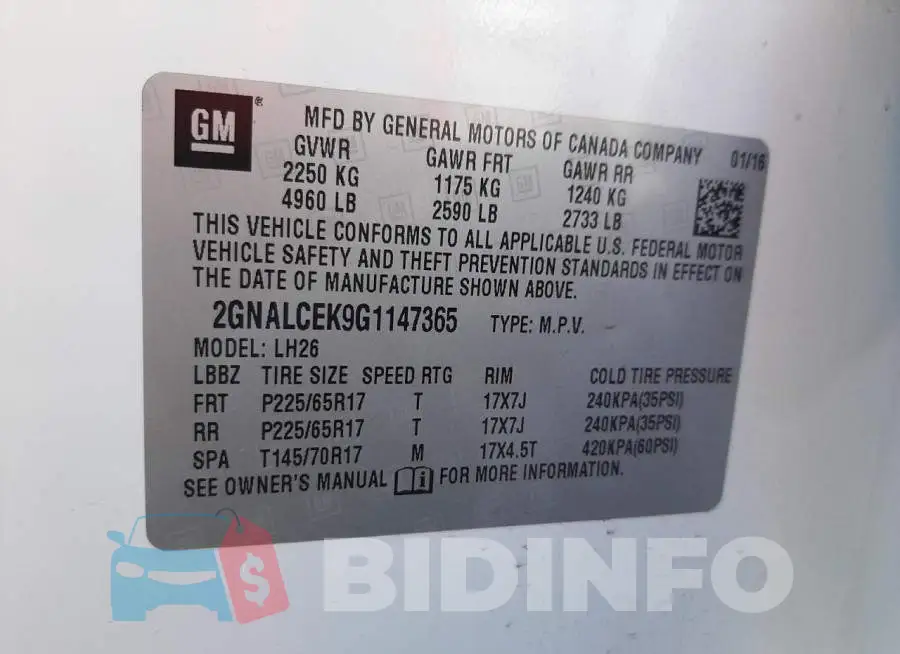 2GNALCEK9G1147365 Photo# 13