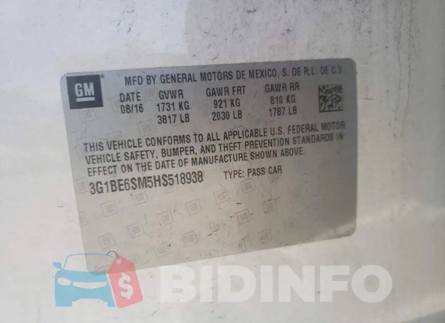 3G1BE6SM5HS518938 Photo# 12