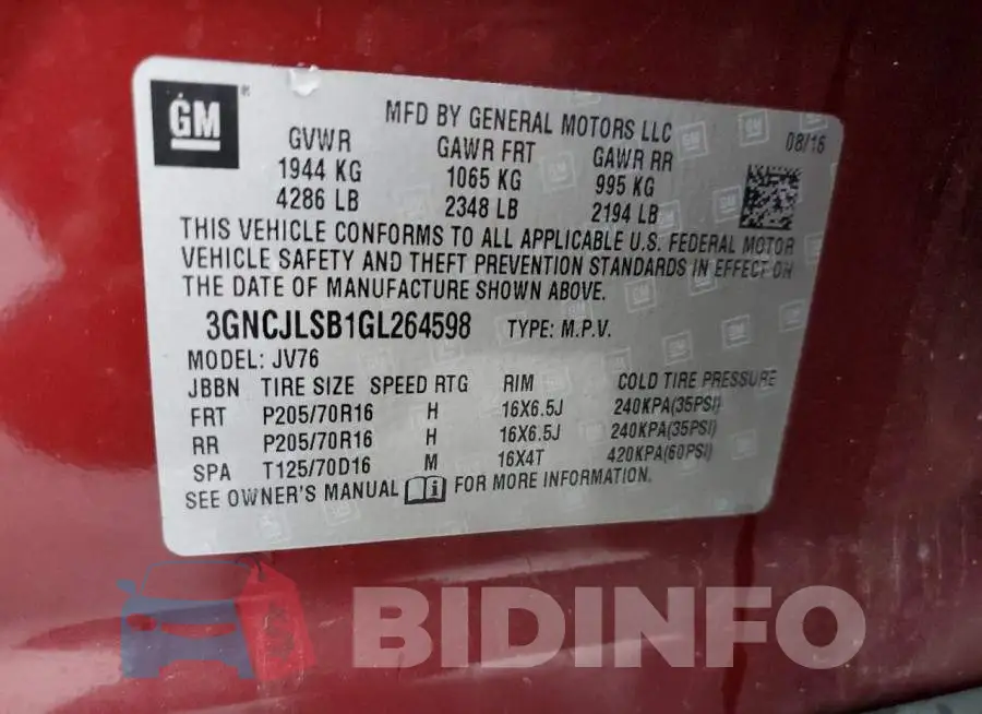 3GNCJLSB1GL264598 Photo# 13