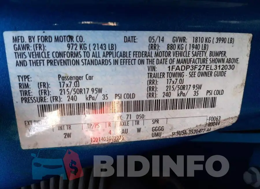 1FADP3F27EL312030 Photo# 10