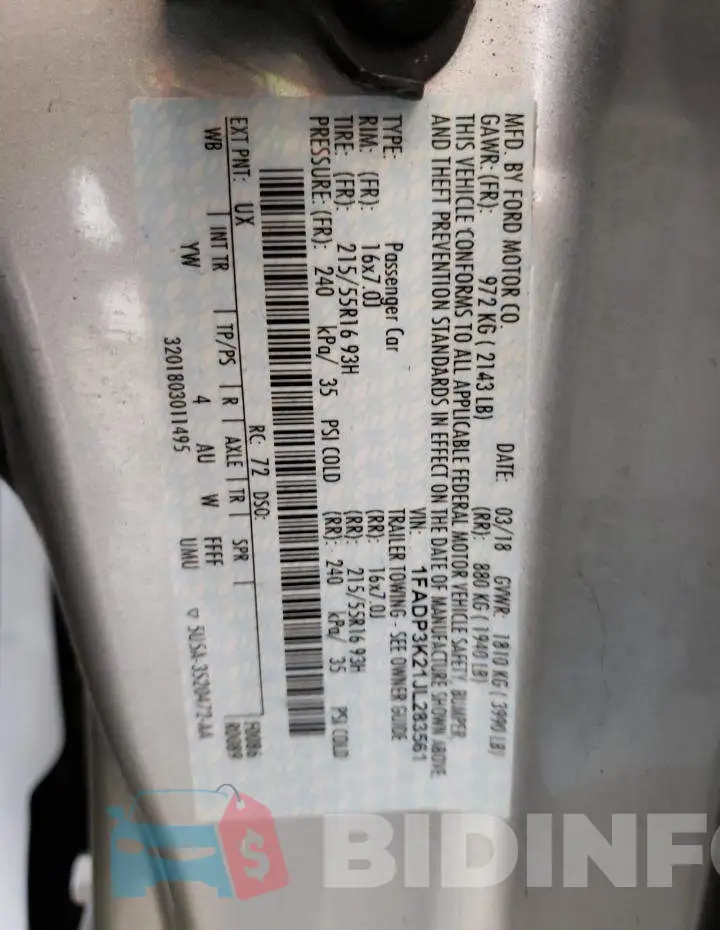 1FADP3K21JL283561 Photo# 10