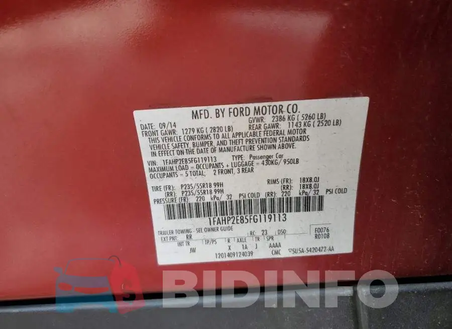 1FAHP2E85FG119113 Photo# 12