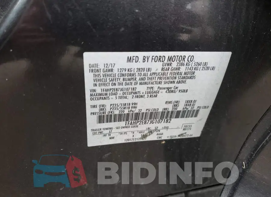 1FAHP2E87JG107182 Photo# 12