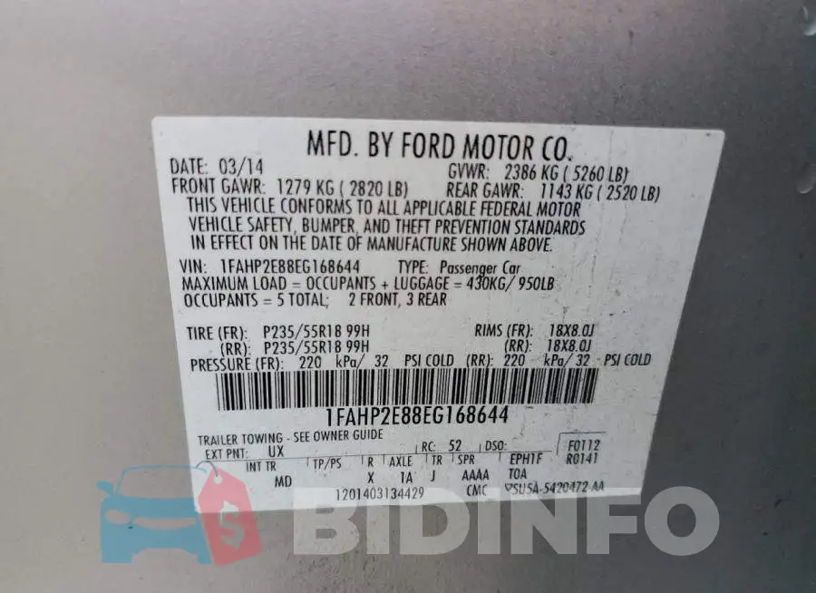 1FAHP2E88EG168644 Photo# 12
