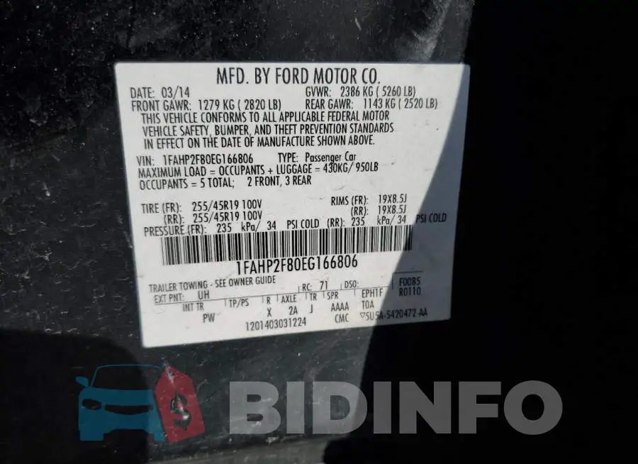 1FAHP2F80EG166806 Photo# 12