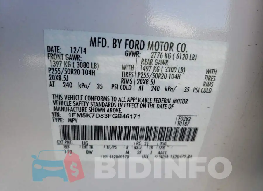 1FM5K7D83FGB46171 Photo# 13