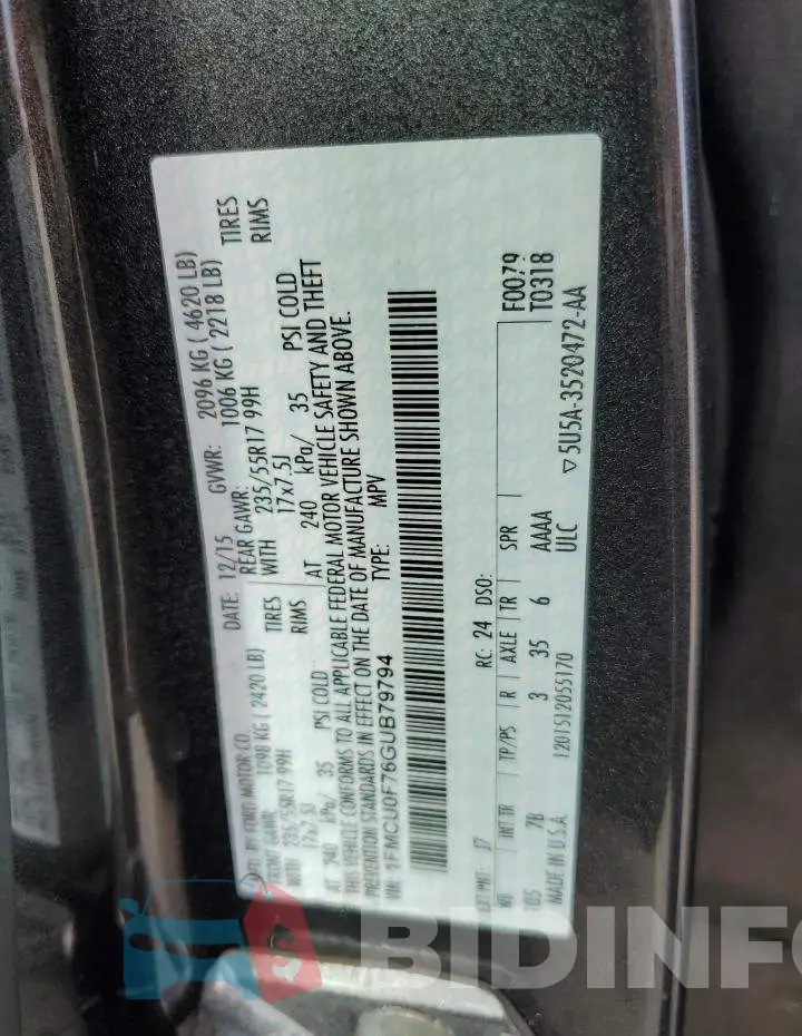 1FMCU0F76GUB79794 Photo# 13