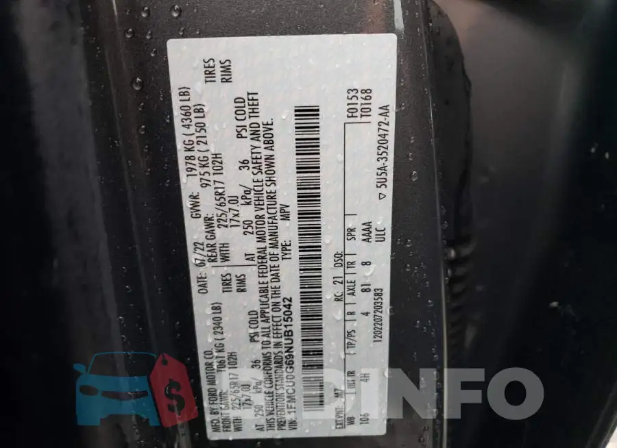1FMCU0G69NUB15042 Photo# 13