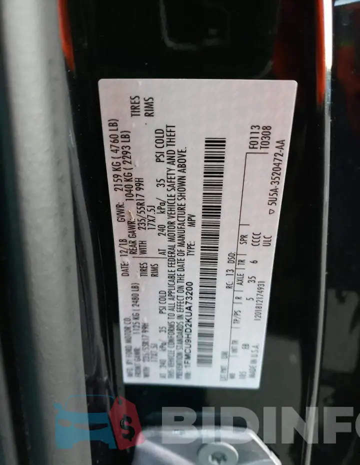 1FMCU9HD2KUA73200 Photo# 13