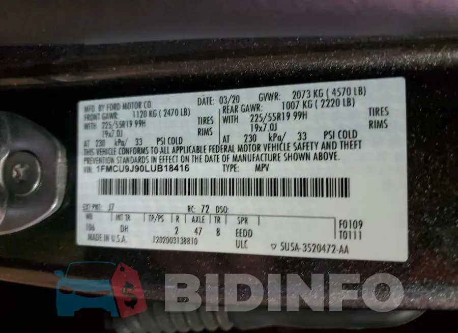 1FMCU9J90LUB18416 Photo# 13