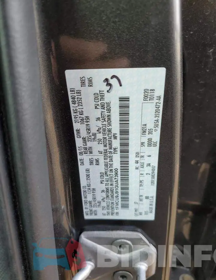 1FMCU9J91GUA73900 Photo# 13