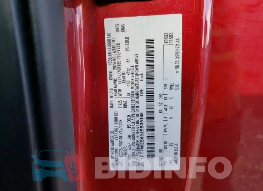 1FT7W2B60JEB35168 Photo# 12