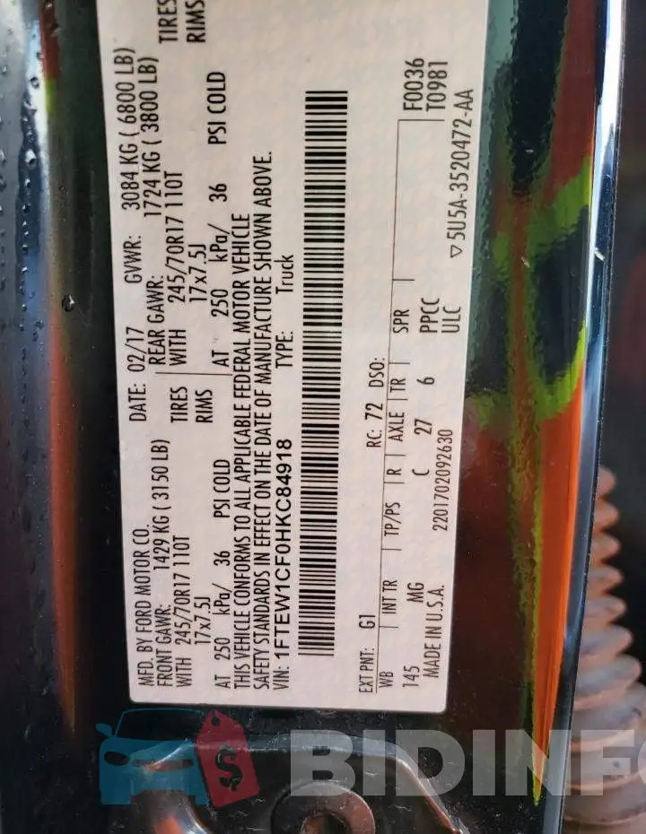 1FTEW1CF0HKC84918 Photo# 13