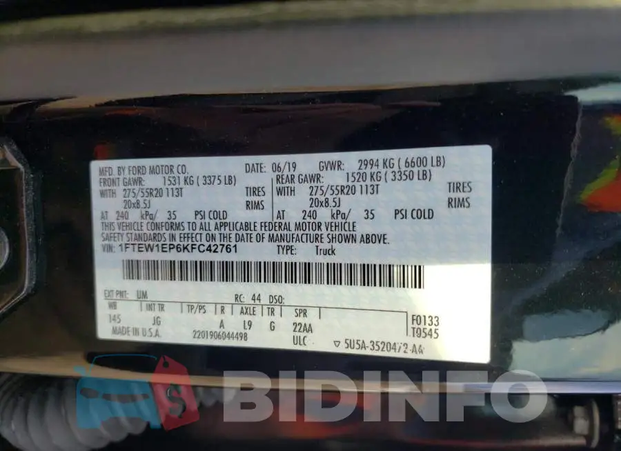 1FTEW1EP6KFC42761 Photo# 12
