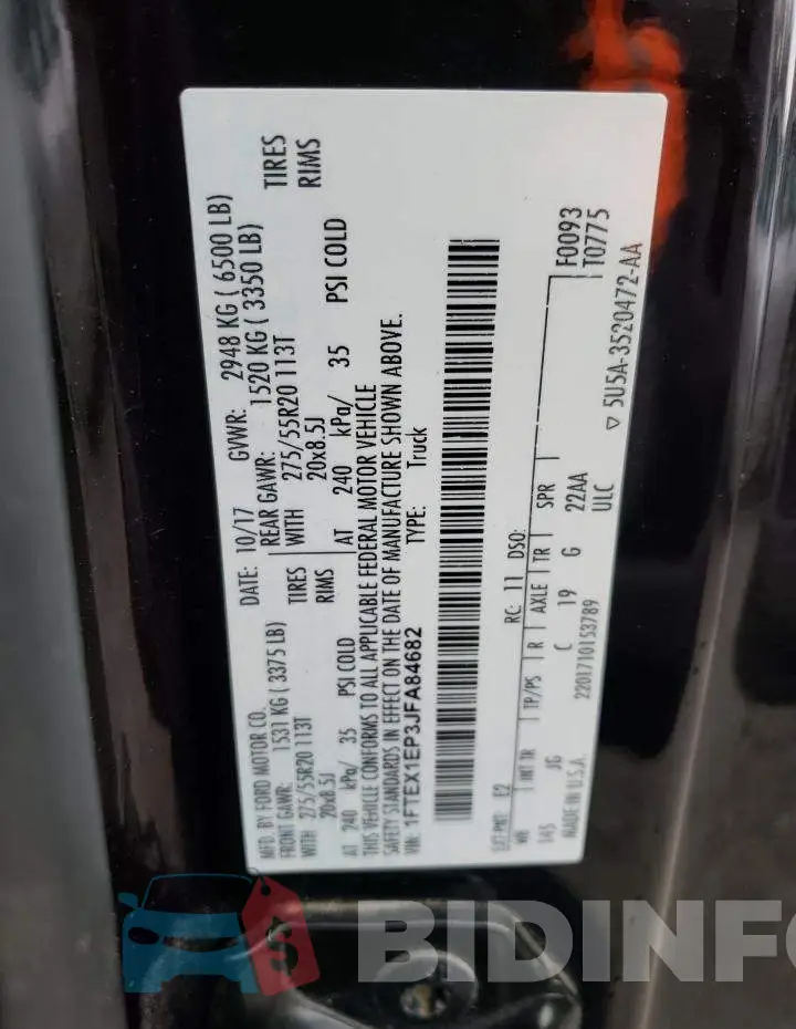 1FTEX1EP3JFA84682 Photo# 12