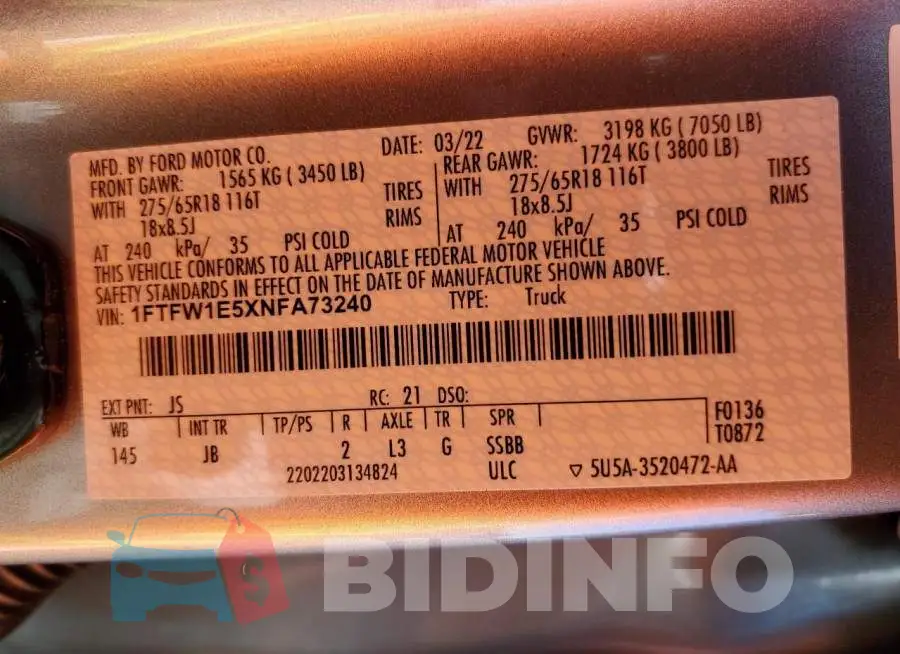 1FTFW1E5XNFA73240 Photo# 12