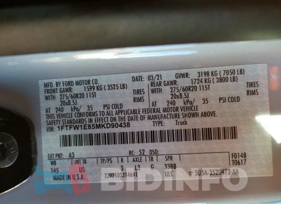 1FTFW1E85MKD90438 Photo# 12