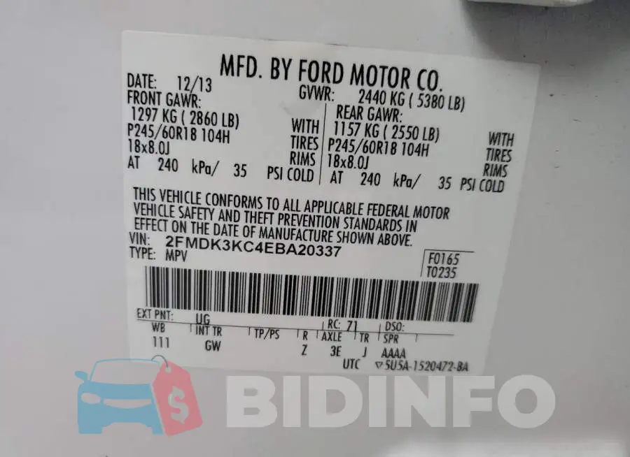 2FMDK3KC4EBA20337 Photo# 13