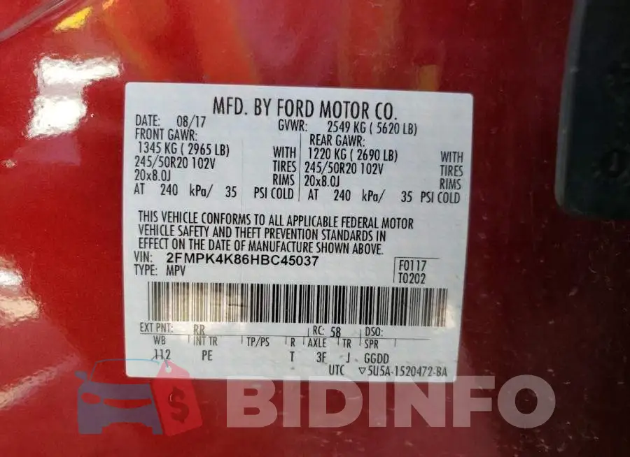 2FMPK4K86HBC45037 Photo# 10