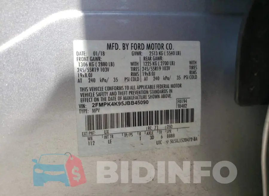 2FMPK4K95JBB45090 Photo# 10