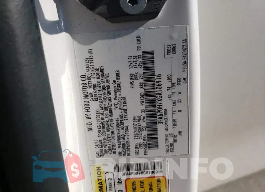 3FA6P0H7XGR106916 Photo# 10