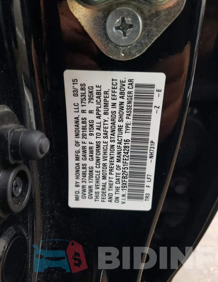 19XFB2F51FE242816 Photo# 12