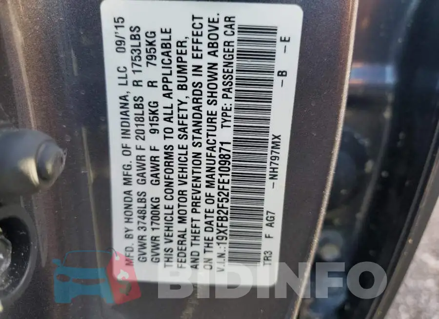 19XFB2F52FE109871 Photo# 12